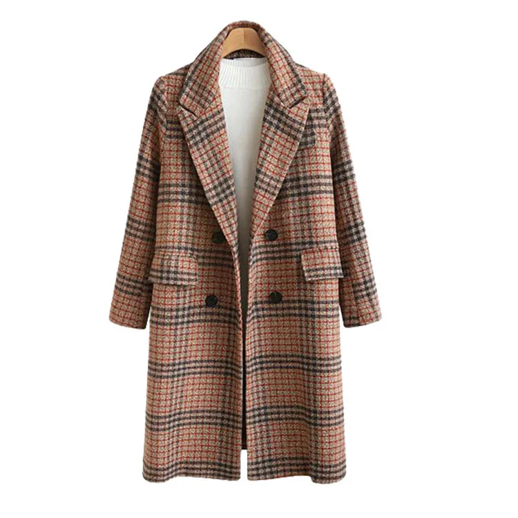 autumn winter new wool coat for women Europe American loose long female tartan oversized wool coat