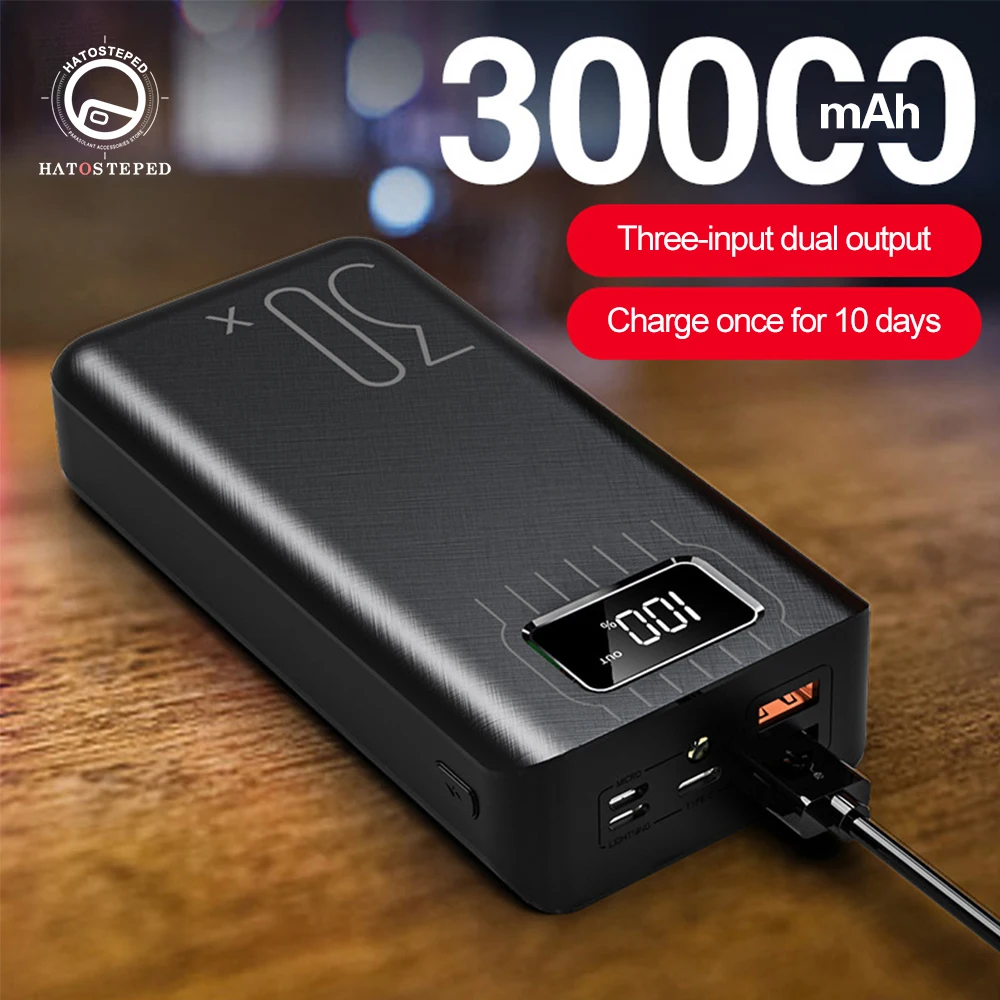 

Power Bank 30000mAh TypeC Micro USB QC Fast Charging Powerbank LED Display Portable External Battery Charger For phone tablet