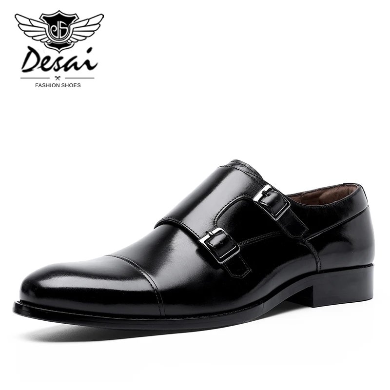 Desai бренд Обувь в деловом стиле из натуральной кожи с двойной застежкой-пряжкой и нарядные туфли для мужчин в стиле ретро декоративными застежками, пряжками и острым Для мужчин gke Для мужчин Мужская обувь - Цвет: Black