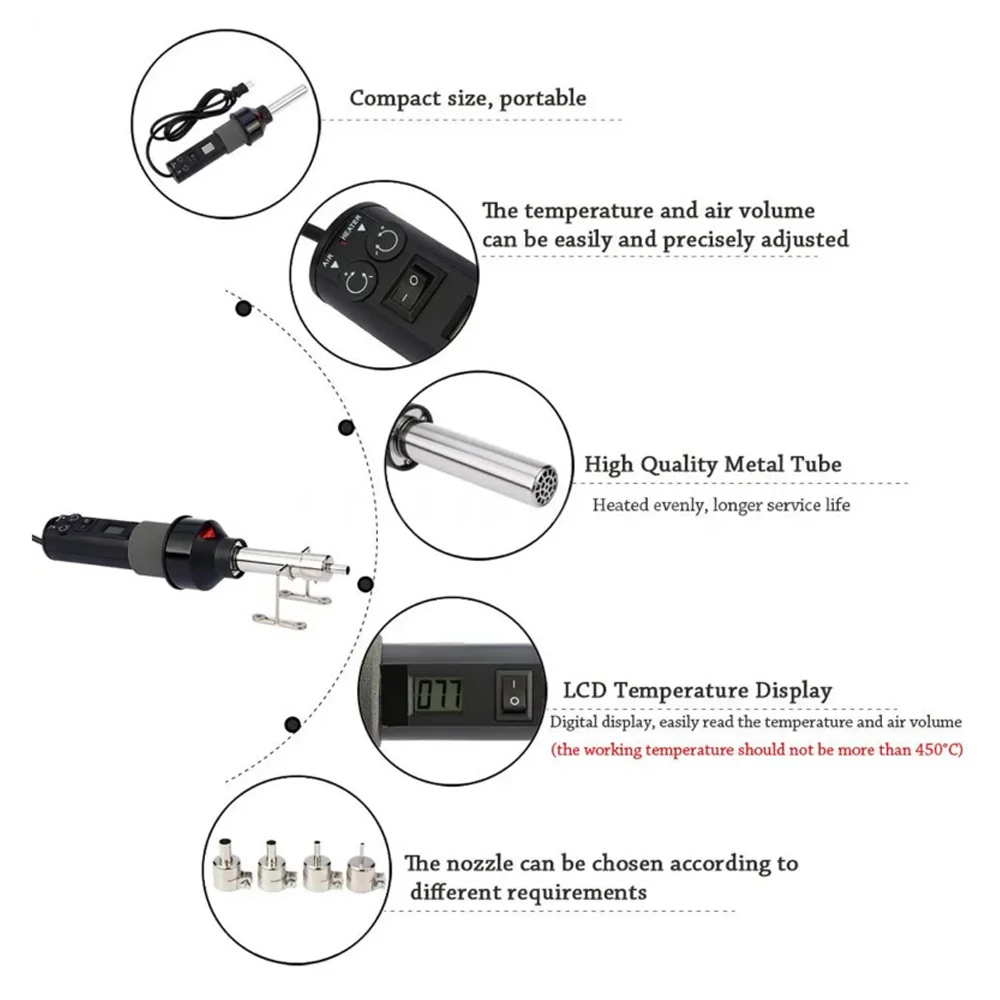 Portable Heat Hot Air Gun Rework Solder Station 8018LCD 450W Blower +Adjustable Electric Soldering Iron 220V 60W Desoldering 5