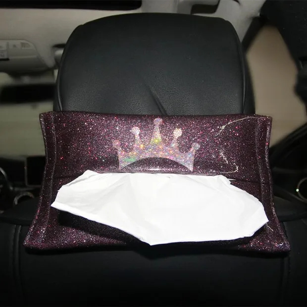 Bling PU кожаный автостайлинг коробка для салфеток Алмазная Хрустальная корона автоматическая коробка для салфеток