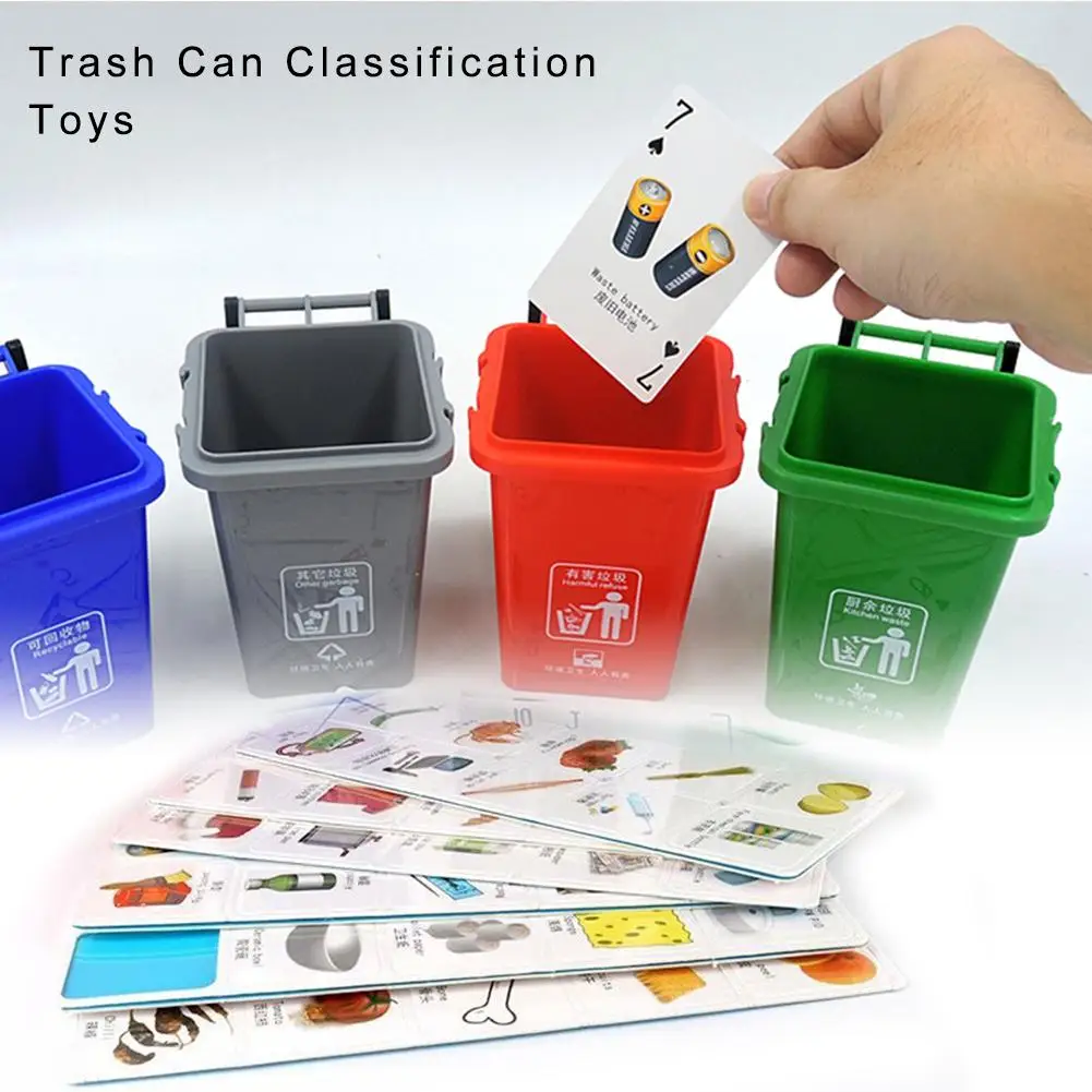 toy garbage truck with trash cans