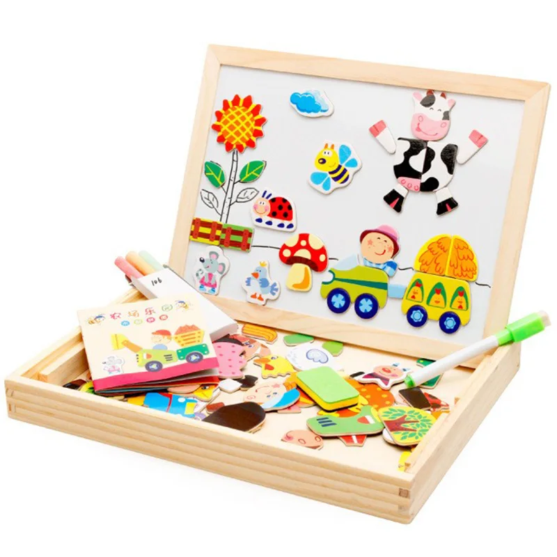 Доска для рисования и письма магнитная головоломка двойной мольберт детская деревянная игрушка Блокнот подарок детям развитие умственных