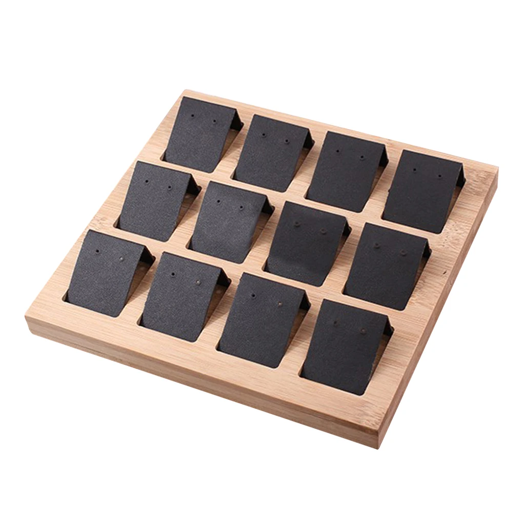Black 21x19.5x2 Бархат/кожзам бамбука дисплей карты для 12 пар серьги, ювелирные аксессуары, 3 цвета на выбор - Цвет: Black 21x19.5x2