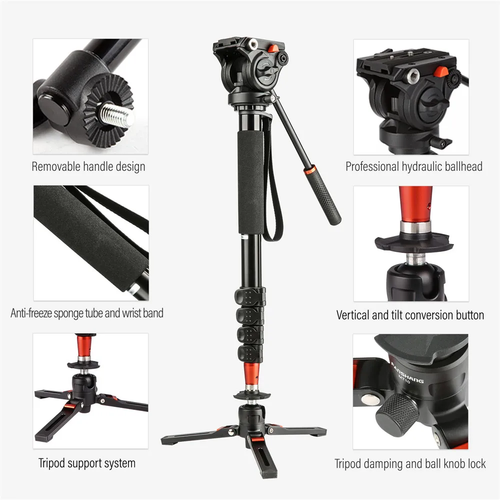 FANSHANG FA-18 73" Hydraulic head Tripods Flip lock Video Monopod Aluminum Professional Tripod Stand for camera Camcorder DSLR