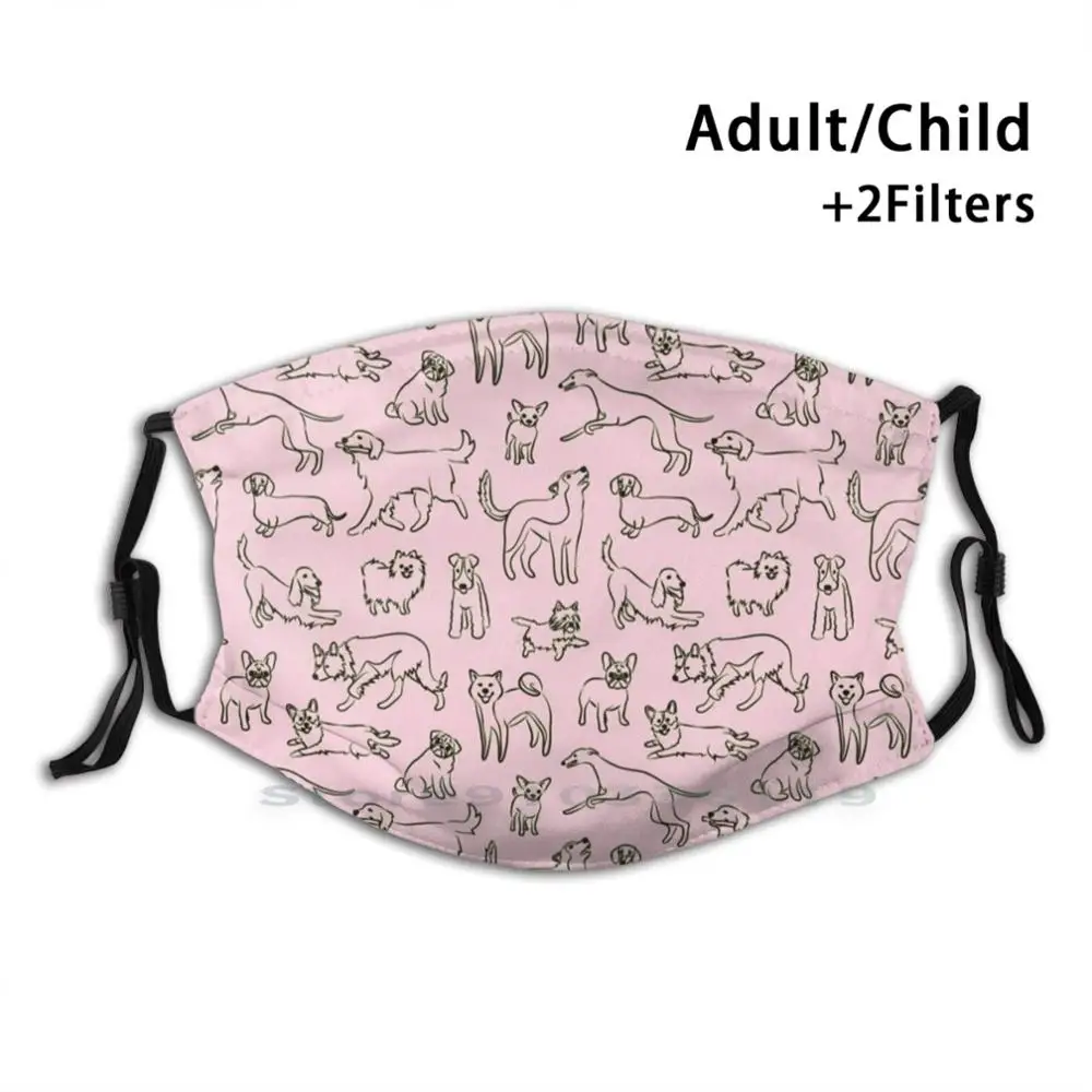 

Dogs Pink Reusable Mouth Face Mask With Filters Kids Graphic Design Dogs Shiba Inu Pug Daschund Border Collie French Bulldog