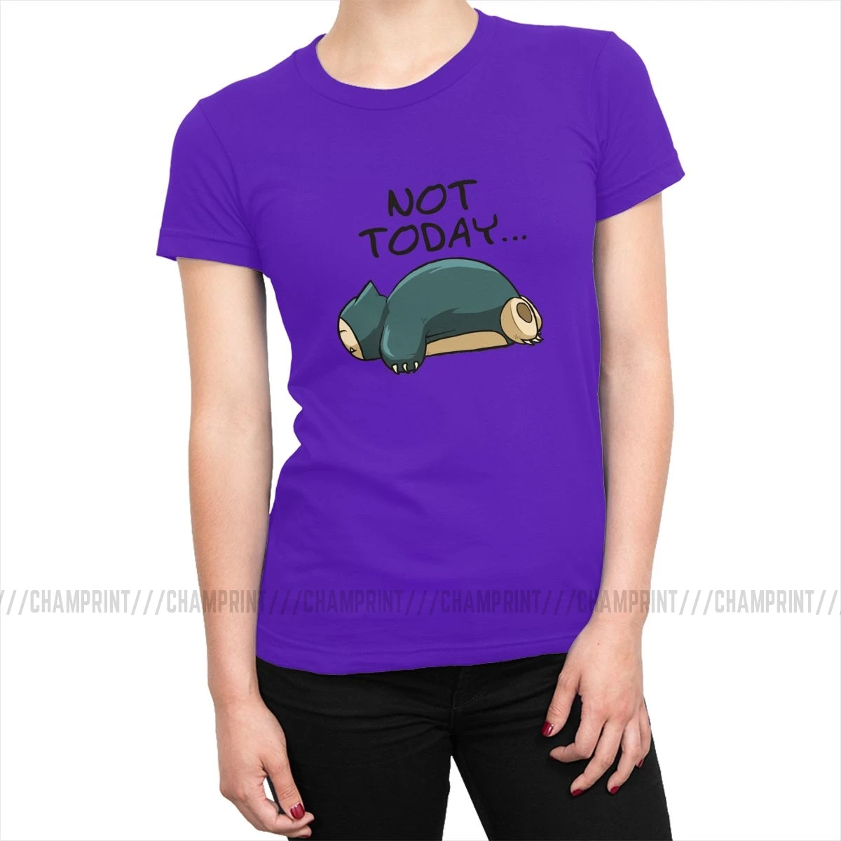 Женская футболка с аниме «Not Today Snorlax», футболка Tumblr, хлопковая футболка с коротким рукавом, топы, женская одежда в стиле панк размера плюс - Цвет: Фиолетовый