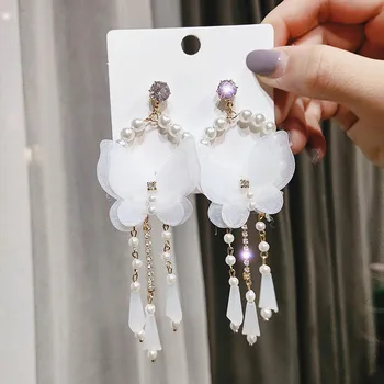 

Korean Fashion Butterfly Simulated Pearl White Beads Long Tassel Earrings For Female Jewelry 2020 Temperment Chic Accessories