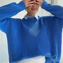 

Woman Knitted Sweater Jumper Autumn 2021 Women's Clothing Oversized Long Sleeve Pullovers Ladies Vinatge Winter Tops Sweaters