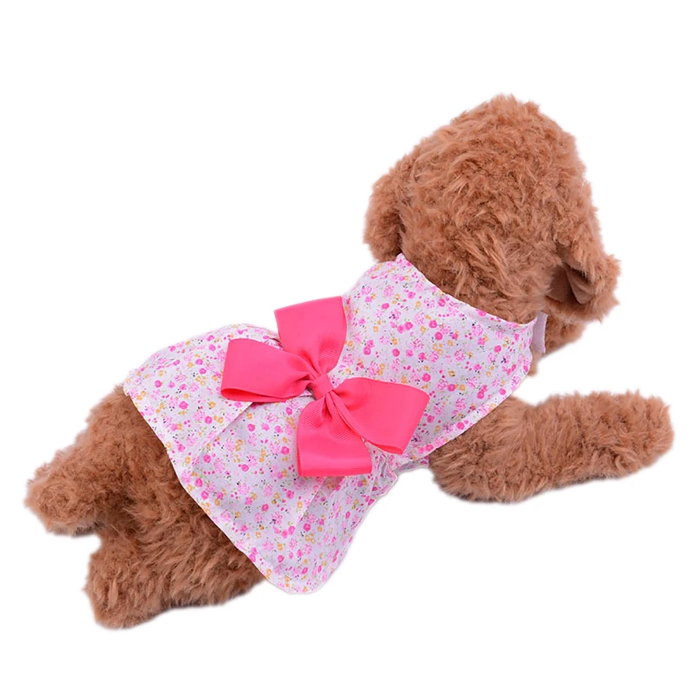 Pet Dog Clothes Cotton Material Sunscreen Vest Breathable Cool Vest Cute Printed Puppy T-shirt Bow Floral Dress Summer