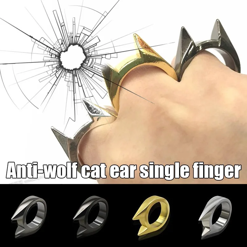 Self-Defense Rings For Women Man Metal Multifunctional Knuckle Cat Ear Shape Attack Rings Jewelry Accessories Girlfriends Gift