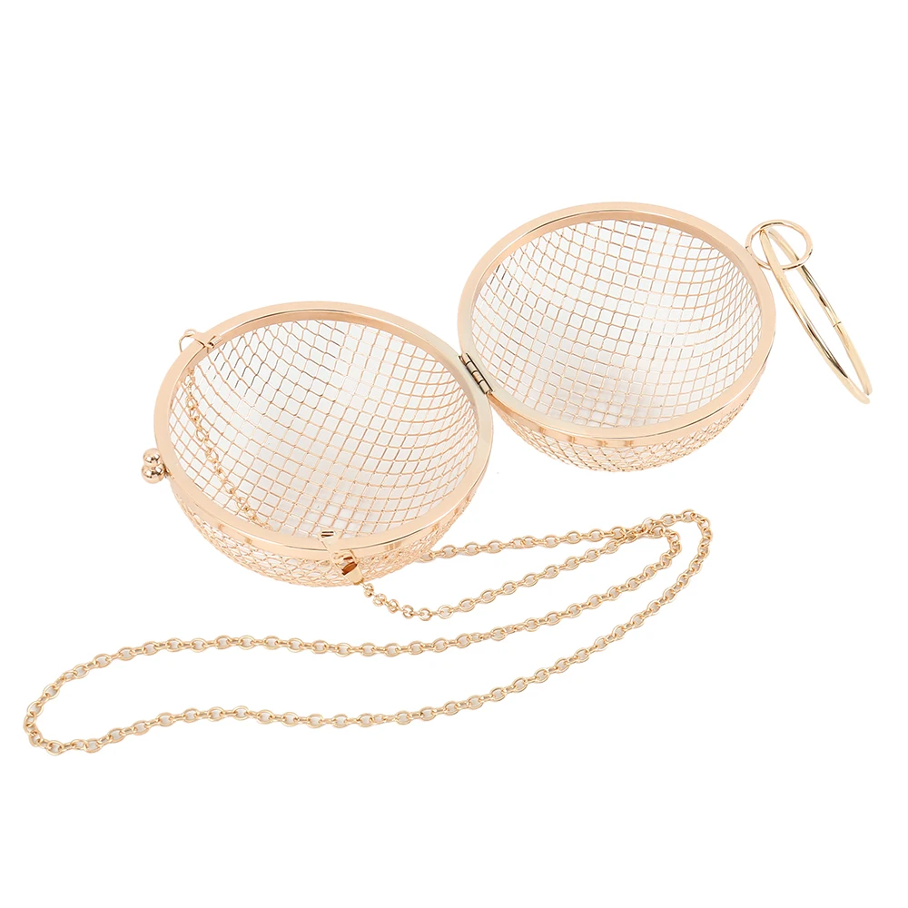 Luxury Clutch Evening Bag Women Bags Golden Hollow Metal Ball Shoulder Cages Round Ladies Purse|Сумки с ручками| |