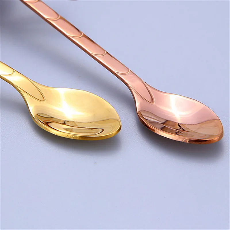 Stainless Steel with Long Handle Ice Spoon Coffee Spoon Tea Stainless Flower Spoon Coffee Tea Spork Flatware Dessert Salad Tool