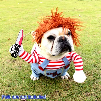 

Deadly Doll Funny Soft Cute Foam Knife Warm Halloween Party Wig Dog Costume Set Polyester Pet Clothes Cosplay Clothing