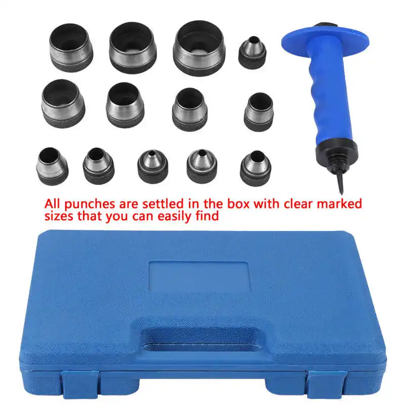 13pcs 5mm to 35mm Leather Belt Hole Punch Set with Punch Handle for Leather Craft Heavy Duty Leather Craft Belt Hole Punch Tool