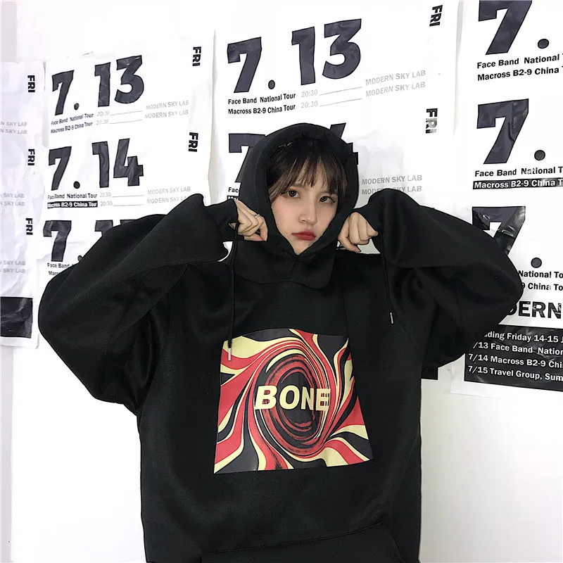 

Fleece Hooded Hoodies Women Pullover Letter Print Sweatshirt Women Casual Winter Warm Oversized Hoodies Female