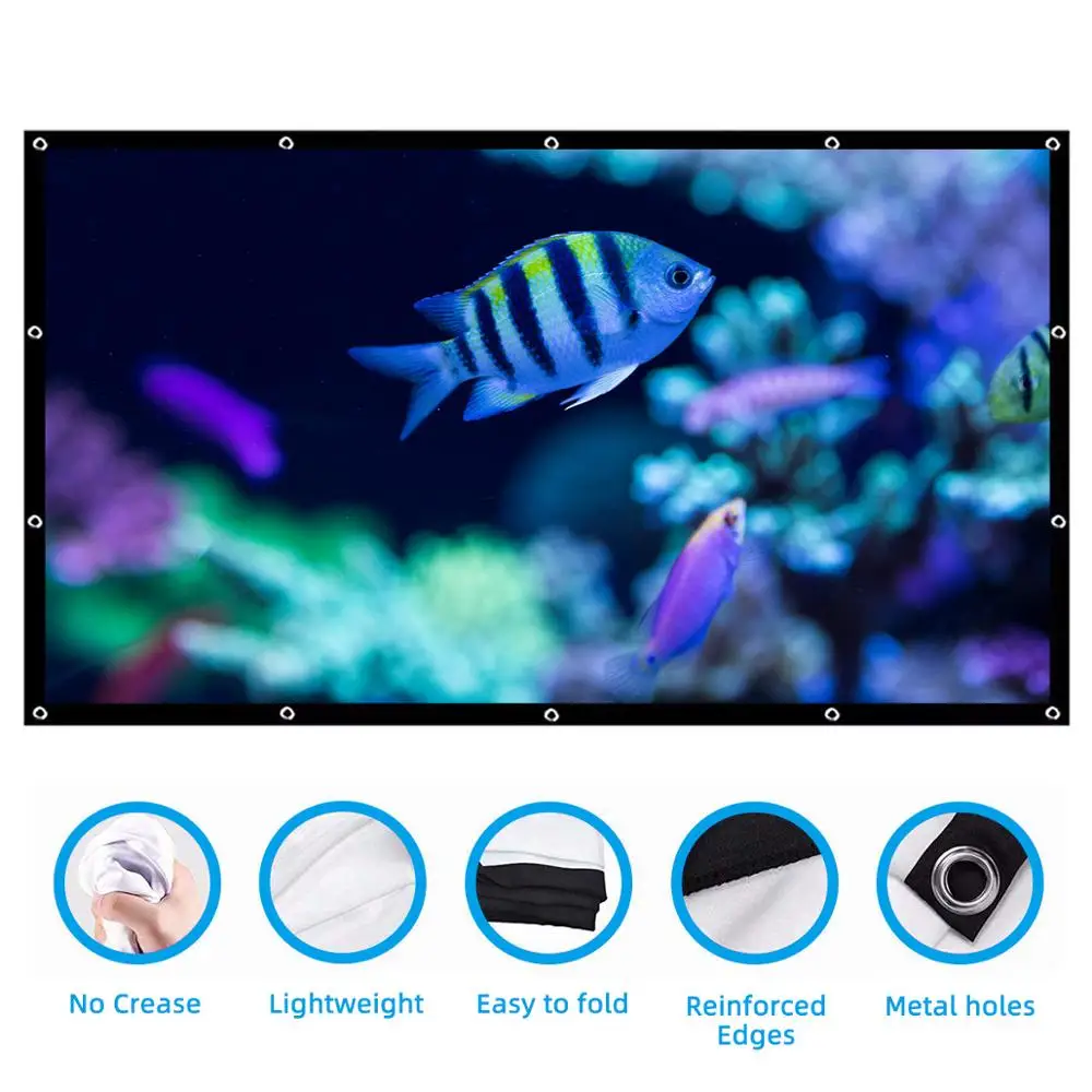 Projection Screen Salange Projector Screen 120 / 150 inch 16:9 Foldable Portable White Polyester Outdoor Home Theater