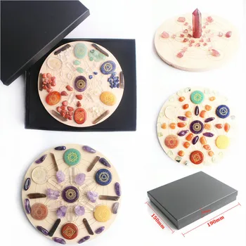 

1 Set Of 7 Chakra Rune Stones Symbol Crystal Crystals With Seven Star Array Quartz Round Wood Aquarium Home Decor