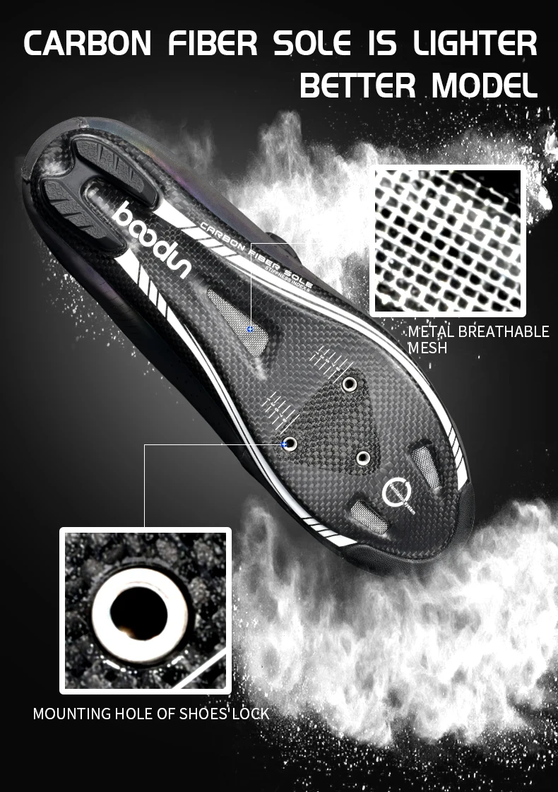 BOODUN Breathable Road Cycling Shoe Photochromism Vamp Carbon Fiber Ultralight Self-Locking Shoe Professional Road Bicycle Shoes