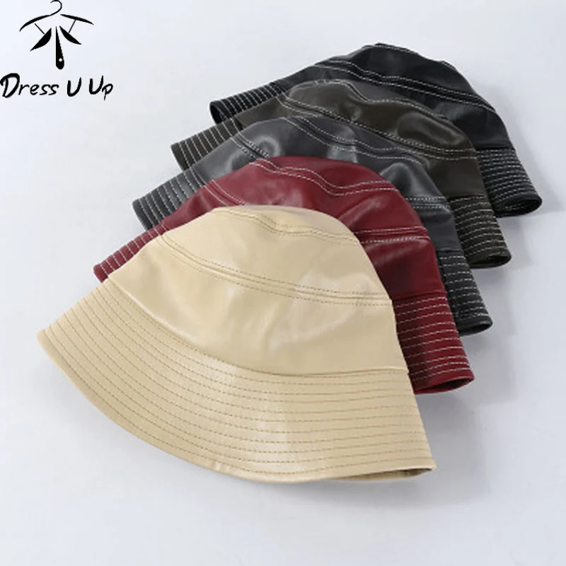 DRESSUUP Кепка женская из искусственной кожи Рыбацкая шляпа модная одноцветная новая дизайнерская дикая Мужская Рыбацкая шляпа