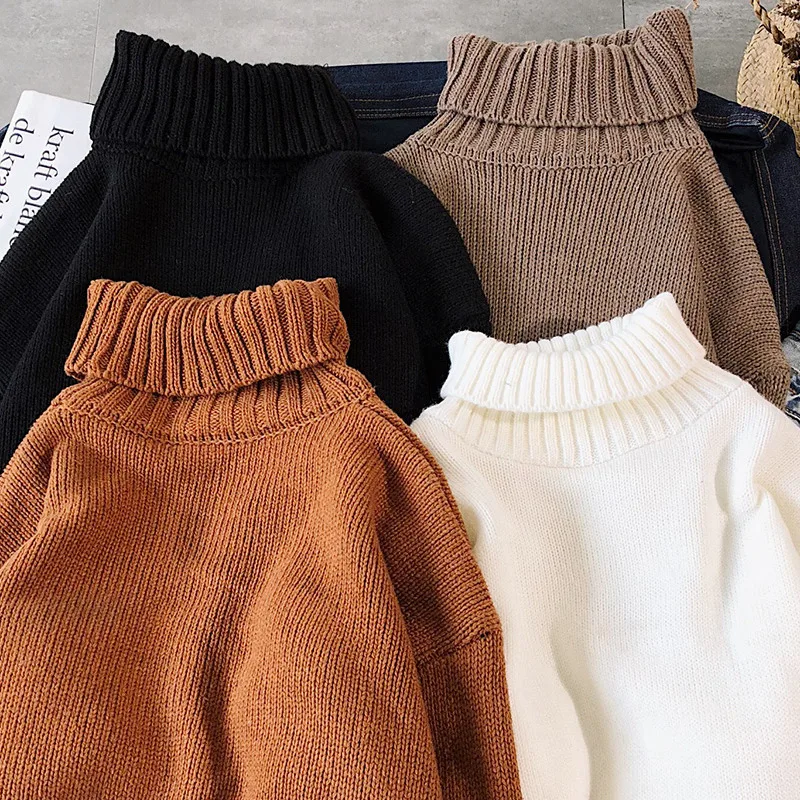 Зимний толстый свитер с высоким воротником, мужской теплый модный однотонный вязаный свитер, мужской свободный пуловер, мужской свитер, одежда M-2XL
