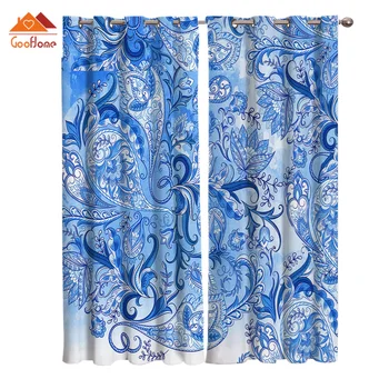 

Chinese Porcelain Flower Window Curtains Living Room Outdoor Fabric Drapes Curtain Home Decor