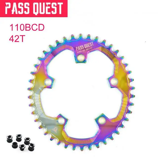 PASS QUEST 110/5 BCD 110BCD с титановым покрытием Овальный дорожный велосипед узкая широкая цепь 42 T-52 T велосипедная Звездочка sram 3550 APEX красный - Цвет: 42T