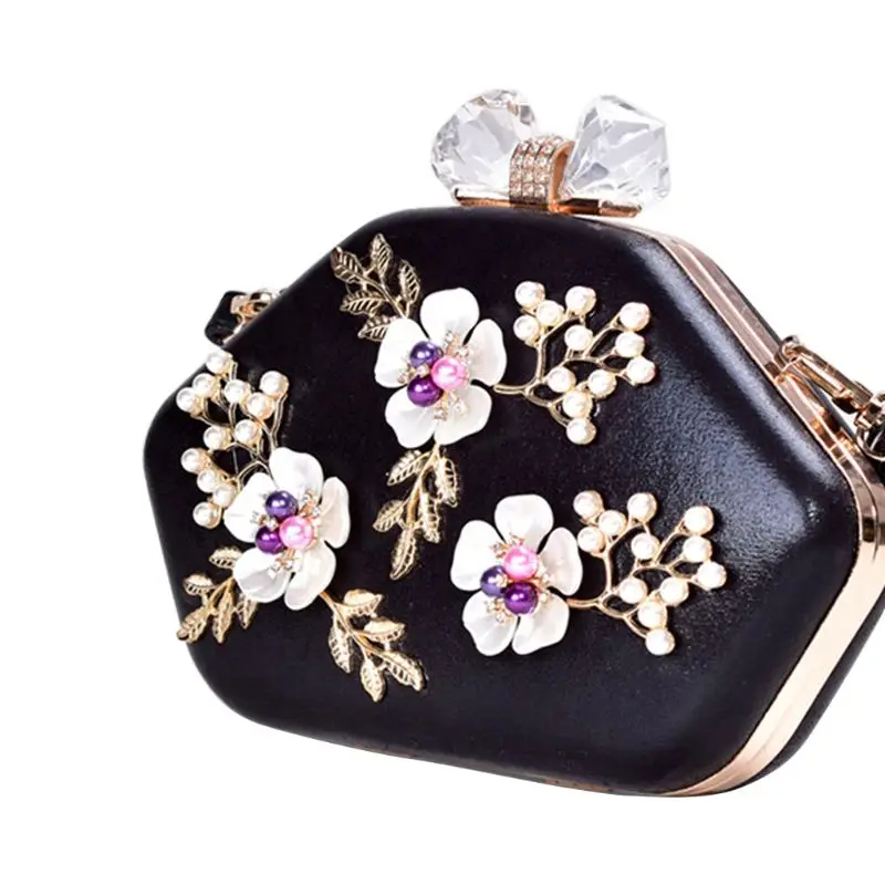 Women Beaded Flower Evening Bags Wedding Cocktail Party Bridal Clutch Handbag Shoulder Crossbody Wallet Purse
