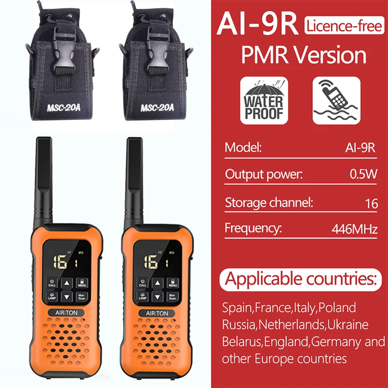 2Pcs Airiton AI-9R IP67 Floating Walkie Talkie Waterproof 30KM Long Range Powerful PMR/FRS Two way Radio Upgrade of UV-9r Plus long range walkie talkies 200 miles Walkie Talkie