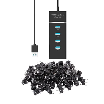 

101 Pcs Accessories: 100Pcs DIP Through Hole SPST Tact Switch & 1 Pcs High Speed 4 Port USB 3.0 Multi HUB Splitter