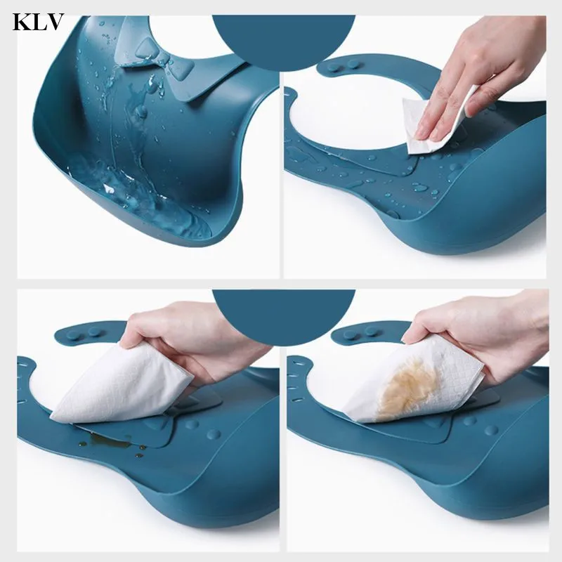 KLV Мягкий моющийся Регулируемый нагрудник для кормления детей водонепроницаемый анти-масло Регулируемый стерео силиконовый пищевой ловушка