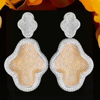 

Luxury Dubai Style Cross Dangle Pendant Earring For Women Wedding AAA Cubic Zirconia Bridal Earrings Jewelry High Quality 2020