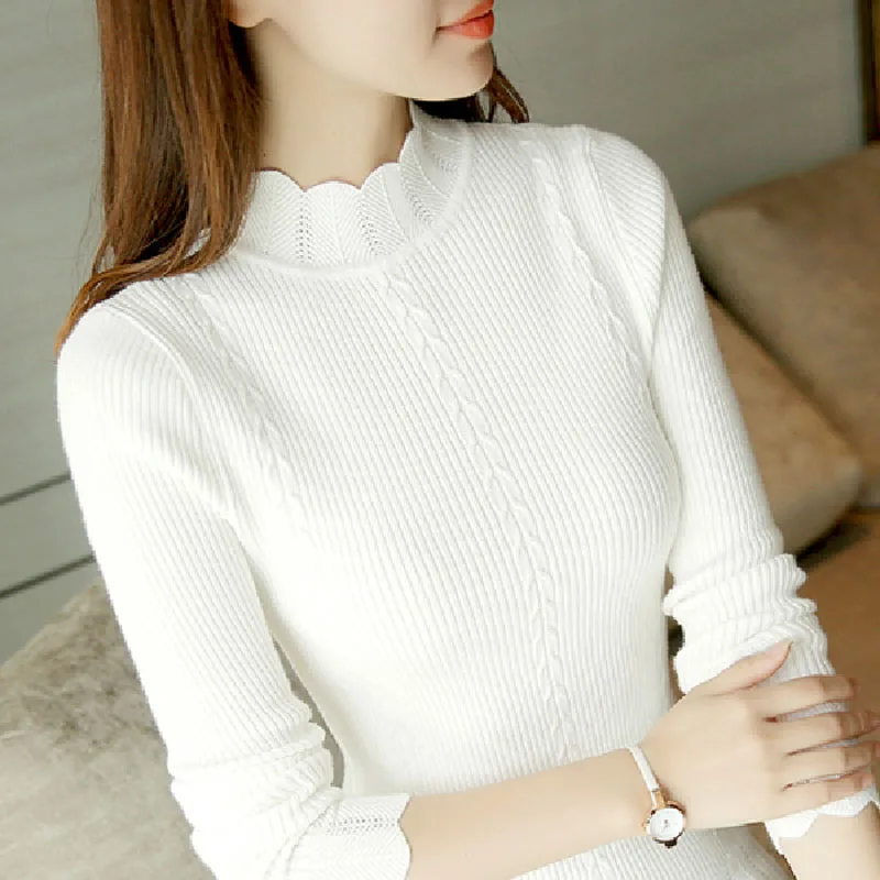 

2019 Autumn Winter Knitting Sweater Pullover Women Long Sleeve sweaters for womens Tops Turtleneck High Elasticity Clothing