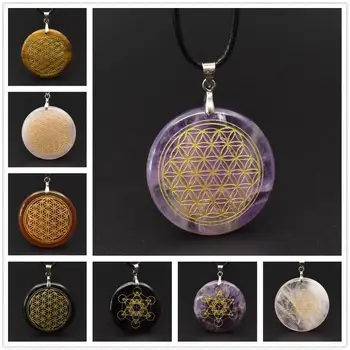 

30mm High quality natural stone quartz white crystal pendant pendulum flower of life pendants 7 chakra pendule orgonite necklace