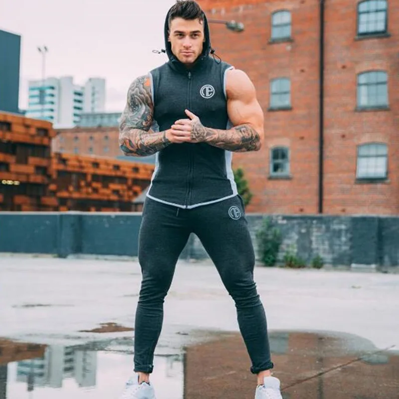 Mens Bodybuilding Hooded Tank Top Cotton sleeveless Vest Sweatshirt Gyms Fitness Workout Casual Fashion Tops Clothing