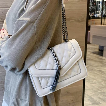 

Diamond Lattice Square Crossbody Bag 2020 New High quality Leather Women's Designer Handbag Tassel Chain Shoulder Messenger Bag
