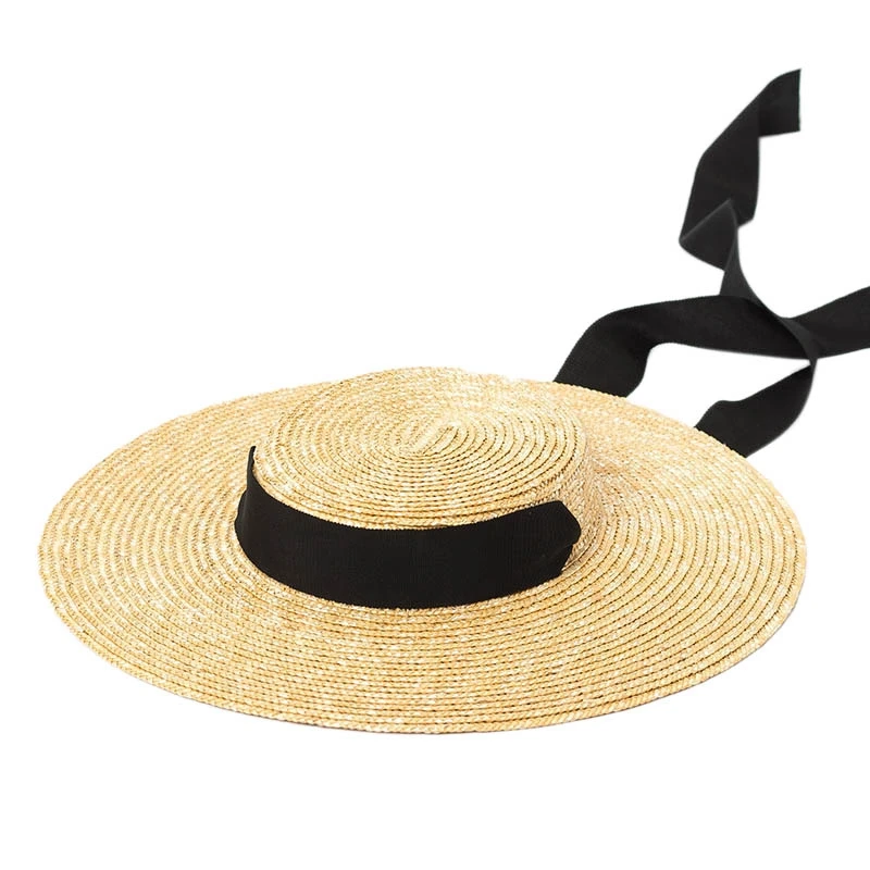 

Women Natural Wheat Straw Hat Ribbon Tie Boater Hat Beach Sun Hat Lady Summer Wide Brim Uv Protect Larger Artistic Hats