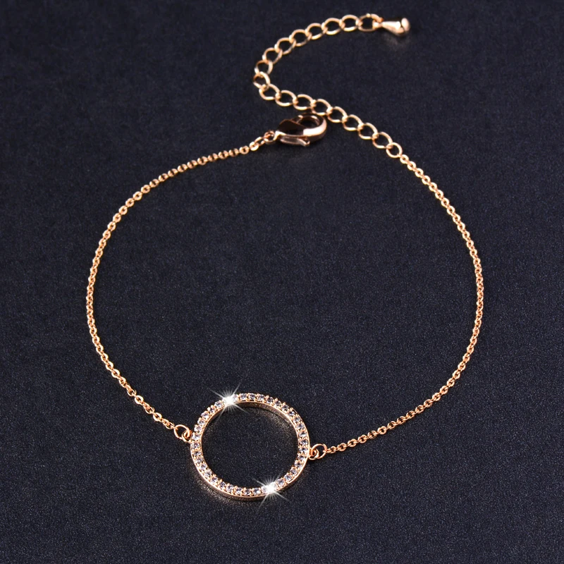 SINLEERY Fashion Paved Tiny Crystal Circle Round Bracelets For Women Rose Gold Silver Color Link Chain Bracelet SL082 SSK - Image 4