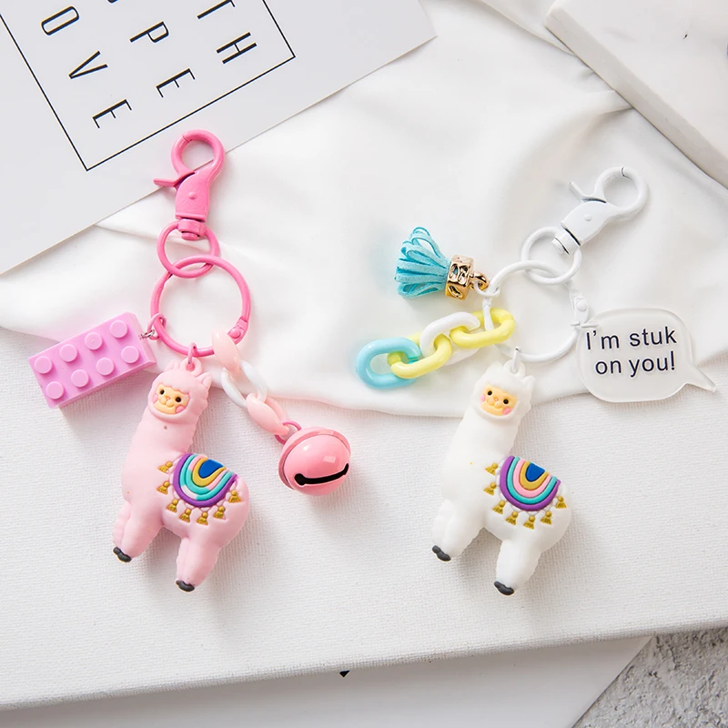 4Pcs Silicone Three-dimensional Alpaca Keychain Doll Cartoon Bag Pendant Jewelry 
