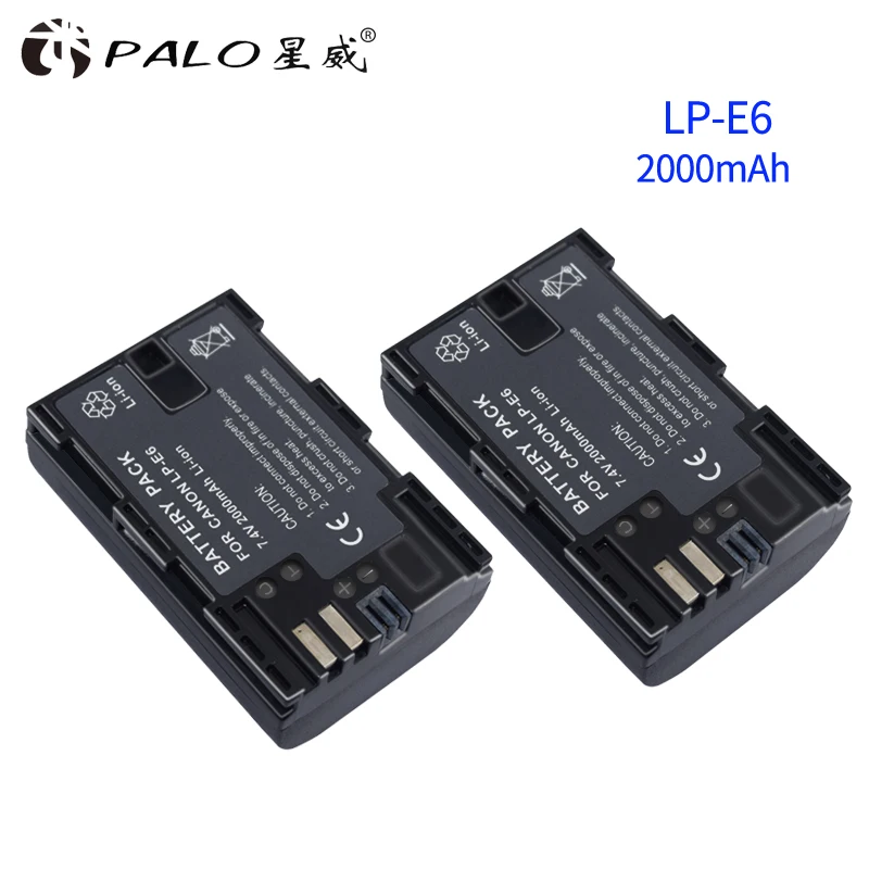 PALO 2PCS 2000mAh LP E6 E6N Аккумулятор для камеры Canon EOS 5DS 5D Mark II III 6D 7D 60D 60Da 70D 80D DSLR 5DSR|battery for