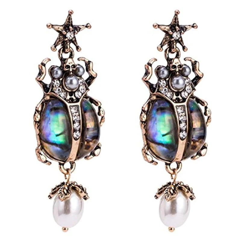 Unique Insect Beetle Dangle Earrings Abalone Shell Crystal Pearl Ladybug Clip Earrings for Women: Buy Online at Best Price