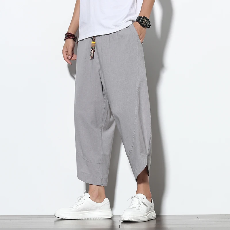 Men Solid Korean Style Sweatpants Mens 2020 Cotton Linen Anklelength