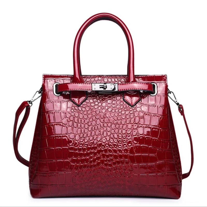 

Women's Handbag Europe and America Bright Leather Fashion Alligator Pattern Shoulder Bag Large Capacity Female Casual Tote Bag
