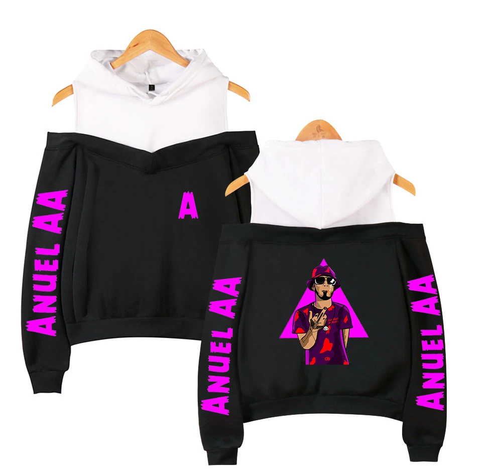 Anuel AA con hombros descubiertos para mujer, suéter con capucha de estilo Hip Hop Real Hasta La Muerte, suéter Sexy con hombros descubiertos, ropa suave|Sudaderas capucha y sudaderas| -