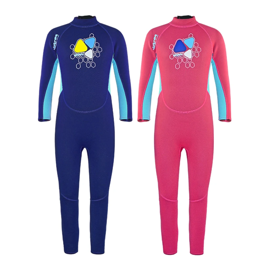 Kids Wetsuit Neoprene 2mm Long Sleeve One Piece UV Protection Swimsuit Fullbody Diving Suit for Surfing Snorkeling 