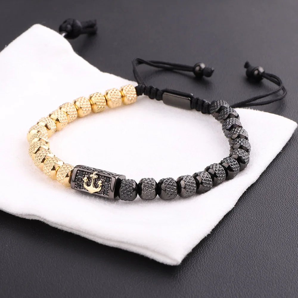 JARAVVI New Cute Design Stainless Steel Beads CZ Gold Anchor Charm Macrame Bracelet Men - Image 5