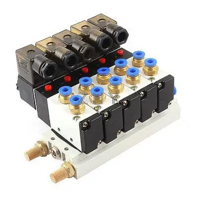 

DC 24V 5 Way Quadruple Solenoid Valve Aluminum Base Fitting Mufflers Set