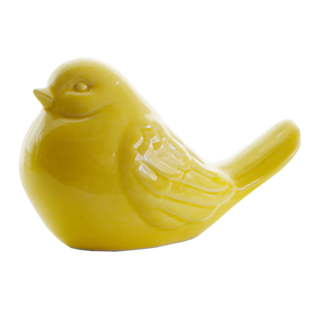 Ceramic Bird Shaped Ornament Statue Figurine Photo Props Home Decor -Yellow