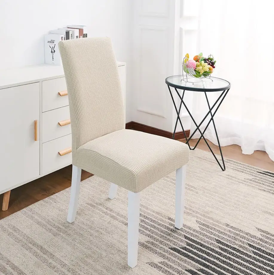 One-Piece Chair Cover Simple Modern Polar Fleece Stretch Dining Room Solid Color Seat Covers Kitchen Home Decoration Slipcover - Цвет: white