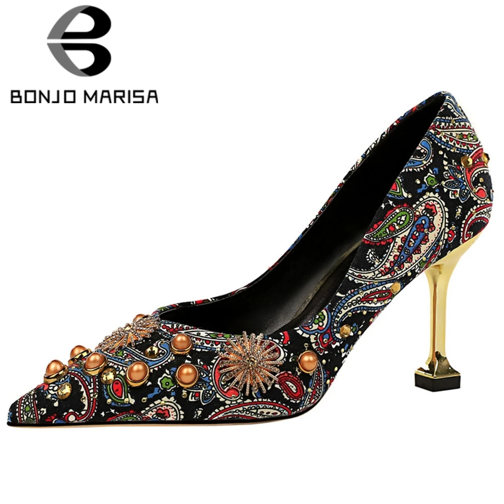 

BONJOMARISA Retro Female High Heels Pumps Pointed Toe Elegant Thin Heels Pumps Women Spring Casual Wedding Party Shoes Woman